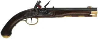 Kentucky Pistol,
.50 caliber, 9-3/8" barrel,
L&R flintlock, walnut, brass,
by K. Lincavage